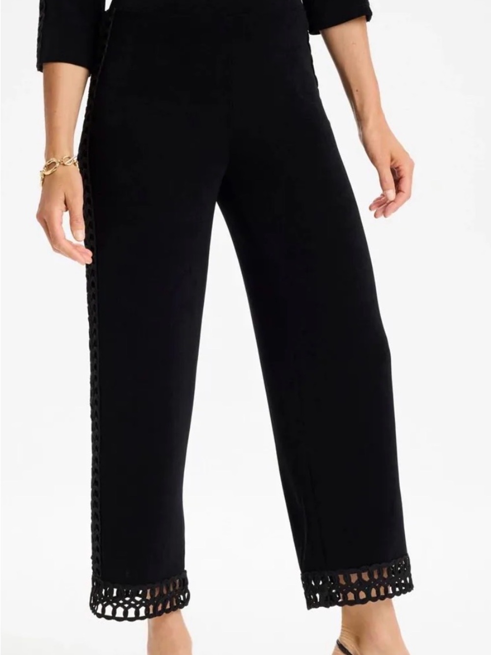 Kate & Mallory Black Wide-Leg Pants with Crochet Trim